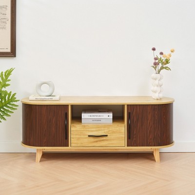 HYLEORY TV Stand for TVs, Tall Modern Entertainment Center with Panel Sliding Door, Media Console Cabinet with Storage for Living Room