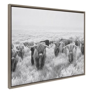 Kate and Laurel Sylvie Herd of Highland Cows Black and White Framed Canvas by The Creative Bunch Studio, 31.5 x 41.5, Gray - 1 of 4