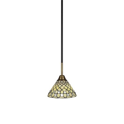 Toltec Lighting Paramount 1 - Light Pendant in  Matte Black/Brass with 7" Starlight Art Glass Shade