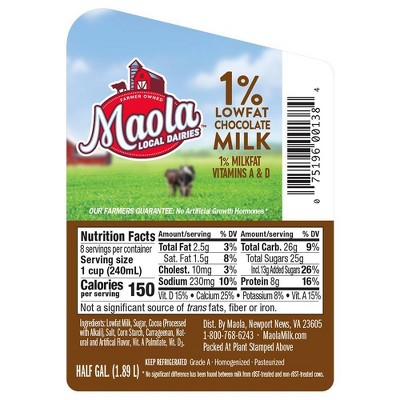 Maola 1% Lowfat Chocolate Milk - 0.5gal