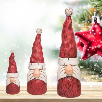 Set of Three Red and White Resin Christmas Gnome Figurines