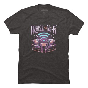 Men's Design By Humans Praise the Wifi Funny Evil Worship Cats By EduEly T-Shirt - 1 of 4