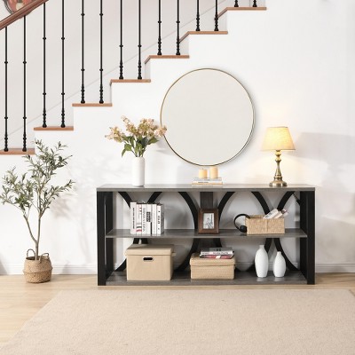 Grungis 3-Tier Industrial Console Table with Storage,Narrow Entryway Table with Spacious Table Top,Console Table for Living Room