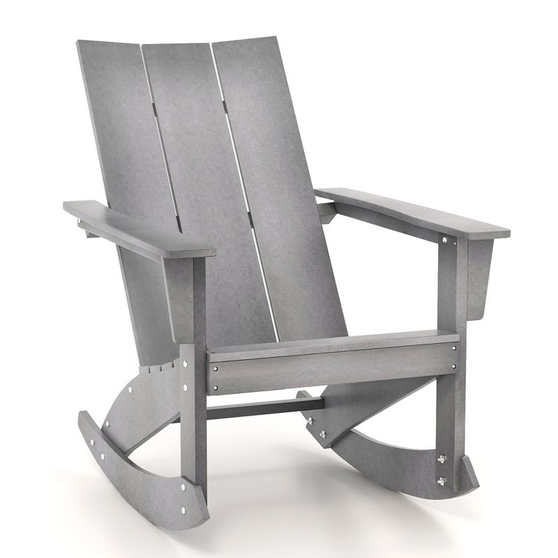 Costway Patio Adirondack Rocking Chair All Weather HDPE Porch Rocker 330lbs Grey Outdoor, 1 of 11