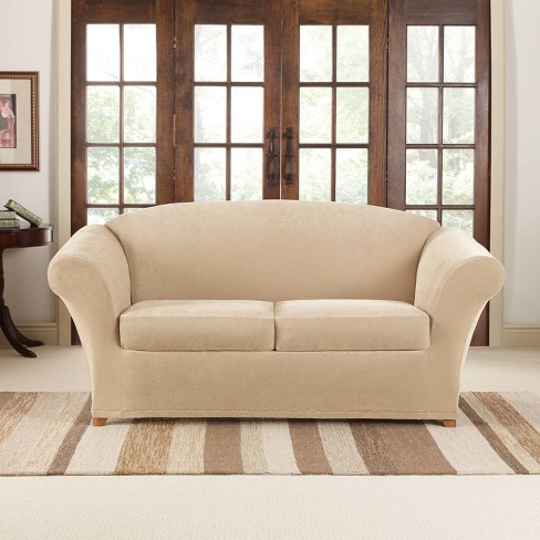 3pc Stretch Pique Loveseat Slipcovers Cream Sure Fit Target