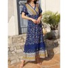 Coolmee Women's Summer Dress Boho Floral V Neck Dress Short Sleeve Beach Dress Ruffle Bohemian Maxi Dress Blue M - 2 of 4