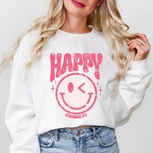 S.W.Smiley Pink Smiley Distressed -  Women's Graphic Sweatshirt - 1 of 4