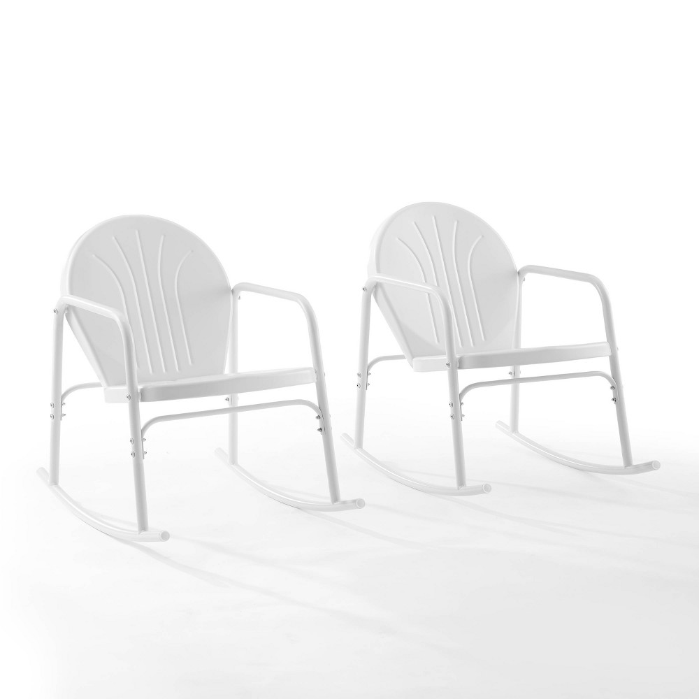 Photos - Garden Furniture Crosley Griffith Set of 2 Metal Rocking Chairs White Gloss  