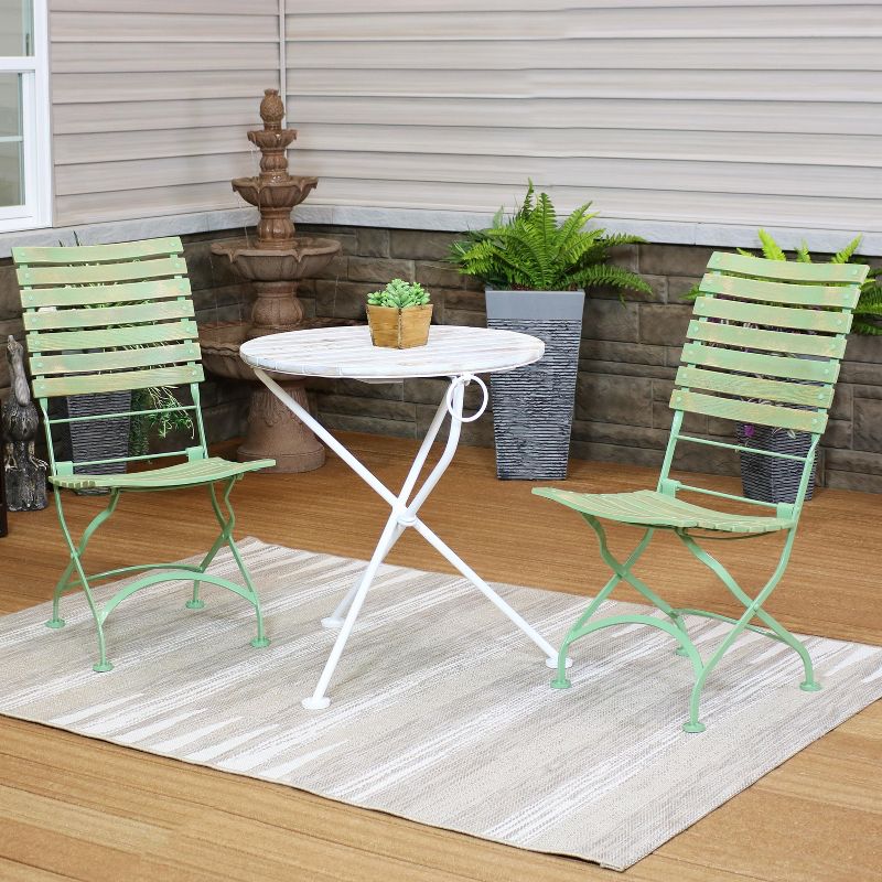 Sunnydaze Indoor/Outdoor Shabby Chic Cafe Chestnut Wood Folding Bistro Table and Chairs - 3pc, 2 of 10