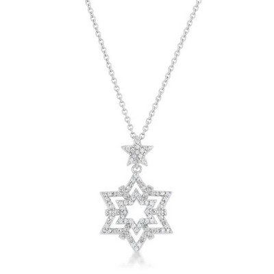 ShineHigh 0.3ct CZ Star Drop Necklace – Rhodium-Plated Layered Star Pendant with Clear Cubic Zirconia on Adjustable Chain