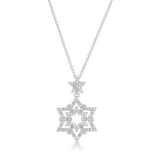 ShineHigh 0.3ct CZ Star Drop Necklace – Rhodium-Plated Layered Star Pendant with Clear Cubic Zirconia on Adjustable Chain - 1 of 1