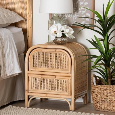 Adrika Natural Rattan 2-Drawer Bohemian Nightstand