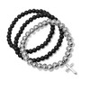 Steeltime Men's set of 3 black lava and stainless steel with cross beaded bracelets. Color Options: Silver, Gold - 2 of 4