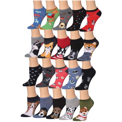 Tipi Toe Women's 20 Pairs Colorful Life Style Dog Patterned Low Cut/No Show Socks