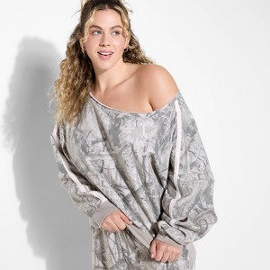Women's Off the Shoulder Graphic Sweatshirt - Camo - 1 of 3