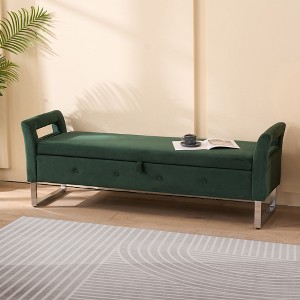 67.91"W Velvet Storage Bench with Armrests & Metal Legs for Living Room, Entryway and Bedroom - ModernLuxe - 1 of 4