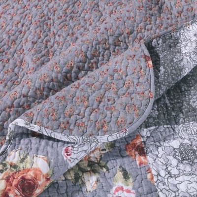 Giulia Gray Floral Patchwork Quilted Throw Blanket, 50x60