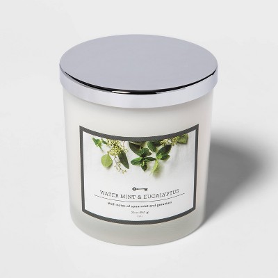 Lidded Milky Glass Jar Water Mint and Eucalyptus Candle - Threshold™