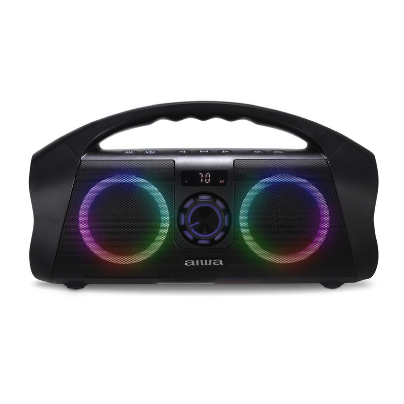 Aiwa Portable Bluetooth Boombox Speaker IPX7 Waterproof with Multi Color LED Lighting and Digital Display, 1 of 8