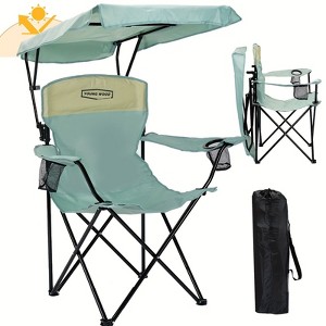 UBSSO 1pcs Folding Camping Chair With Reinforced Shade Canopy Comfortable Wide Seat With Cup Holder And Side Pocket Portable Outdoor Chair - 1 of 4