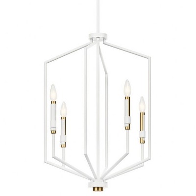 Elegant White Faux Leather-Wrapped 4-Light Foyer Pendant