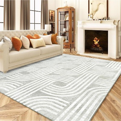 Machine Washable Area Rug, Modern Arch Pattern Carpet, Soft Non-Slip Farmhouse Indoor Rug for Living Room, Bedroom, and Dining Room