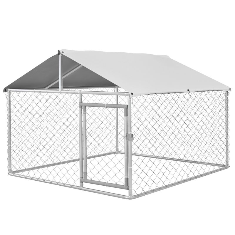 PawHut Dog Kennel, Outdoor Dog Run with Waterproof, UV Resistant Roof for Small and Medium Dogs, Silver, 4 of 7