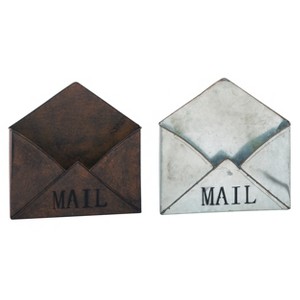 Transpac White Brown Metal Mail Envelope Decor Set of 2 Home Decorations - 1 of 1