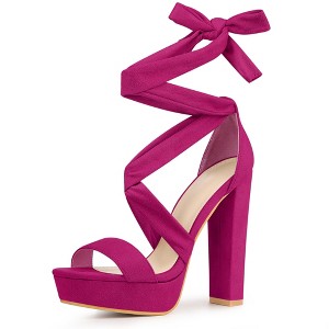 Perphy Women's Open Toe Lace Up Tie Decor Platform Chunky Heels Sandals - 1 of 3