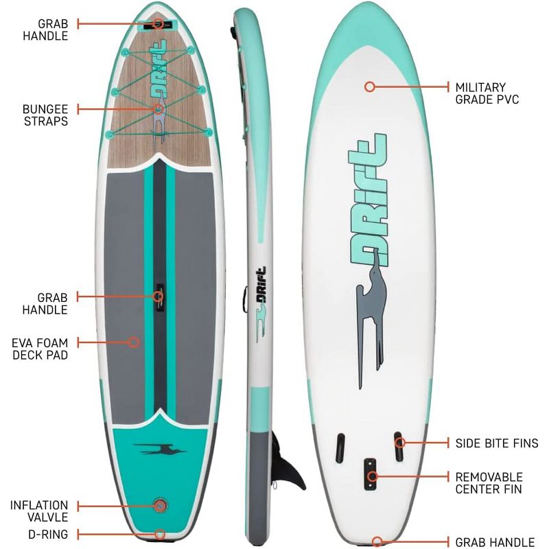 Drift 11'6" Inflatable Stand Up Paddle Board, SUP with Accessories - Coiled Leash, Pump, Lightweight Paddle, Fin & Travel Bag, 2 of 8