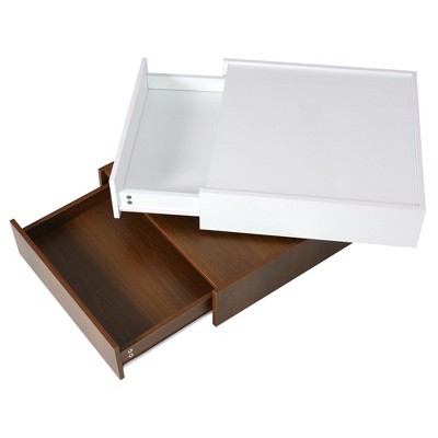 NicBex Modern 23.6" Square Coffee Table 2 Tier Center Table with Swivel Top and 2 Drawers for Living Room