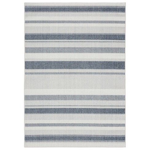 7 10 X 2 Tripoli Mateo Indoor, Light Blue And White Striped Outdoor Rug