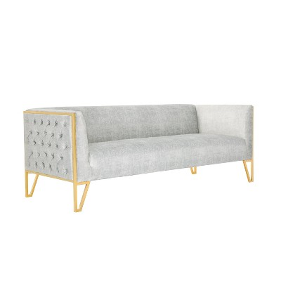 Gray Velvet Sofa and Armchair Set with Brass Frame