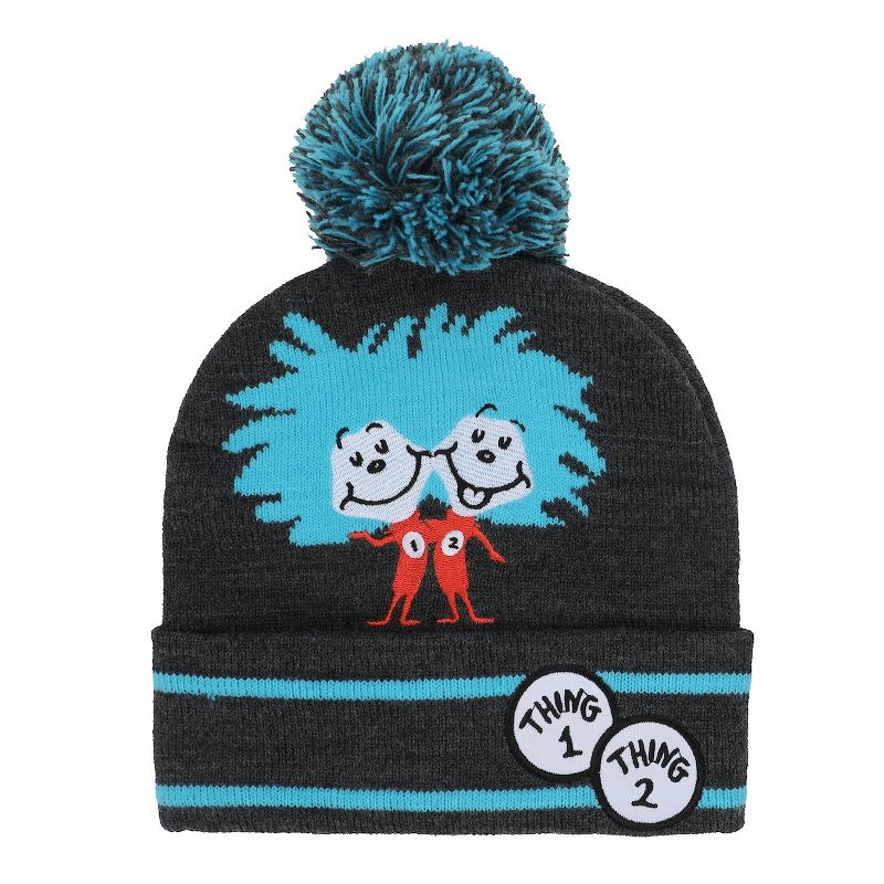 Dr. Seuss Thing 1 and Thing 2 Youth Cuffed Pom Beanie and Gloves Set, 2 of 6