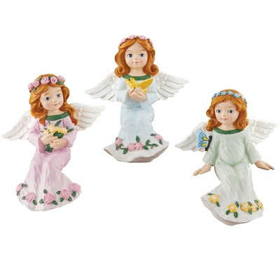 Collections Etc Hand-painted 3-piece Floral Angels Setters Set 3.5 X 2 ...