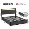 Hausource Upholstered Bed Frame with 2 Storage Drawers, LED Headboard, USB Ports, Dark Gray - 3 of 4