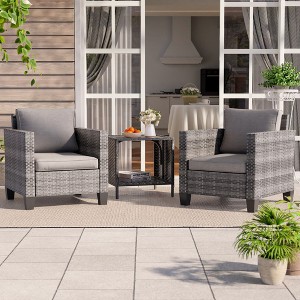 Sonkuki 3-Piece Patio Sofa Set Outdoor Wicker Rattan Furniture Set Conversation Set with Side Table, Cushions - 1 of 4