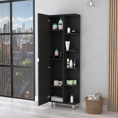 Akoasm Mirror Linen Bathroom Medicine Storage Cabinet With Interior & External Shelves-Black