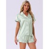 cheibear Women's Silky Satin Button Down Shirt with Shorts Sleepwear Pajama Sets - 2 of 4