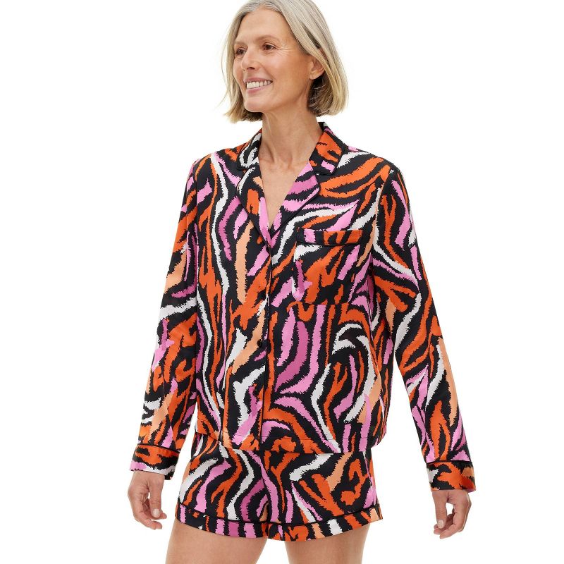 Women's 2pc Long Sleeve Notch Collar Top and Shorts Disco Zebra Pink Pajama Set - DVF for Target, 5 of 10