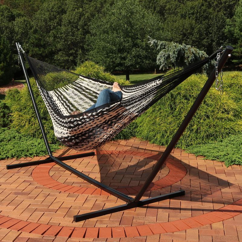 Sunnydaze Mayan Family Hammock Hand-Woven XXL Thick Cord with Stand - 400 lb Weight Capacity/15' Stand, 5 of 9
