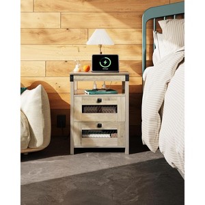 GALAXHERO Modern Farmhouse End Table – Nightstand with USB Charging Station, 2 Storage Drawers & Open Shelf - 1 of 1