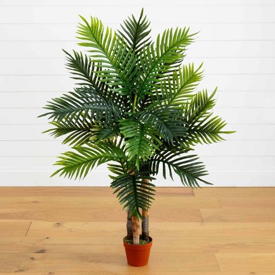 4-Foot Green Plastic Potted Areca Palm Tree