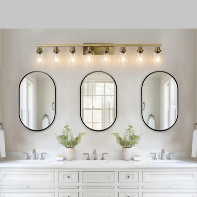 51" Golden 8-Light Vanity Light with Clear Glass Shades, Modern Iron Metal Bathroom Wall Fixture Ideal for Bathroom and Dressing Table (No Bulbs)