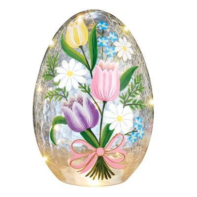 Collections Etc LED Lighted Tulip Crackled Glass Egg Decoration 5.75 X 5 X 8.5