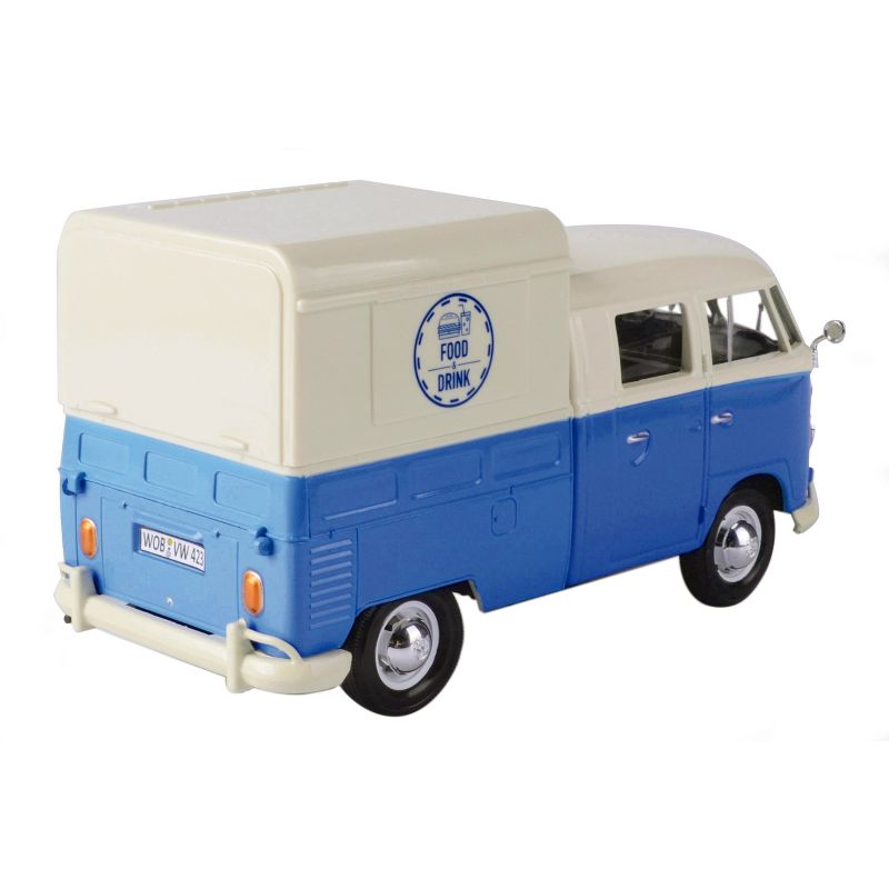 Volkswagen Type 2 (T1) Pickup Food Truck Cream and Blue 1/24 Diecast Model Car by Motormax, 4 of 5
