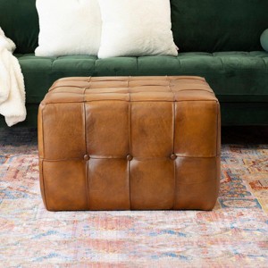 Aukfa Square leather - footstool and decorative stool, suitable for living rooms, bedrooms, and dining rooms£¬Brown - 1 of 4