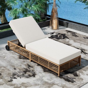 Patio Chaise Lounge Chair Set Of 3, Pool Lounge Chairs With 5-Position Backrest, Pool Lounge Chairs With Cushion And Wheels-Cuddlewood - 1 of 4