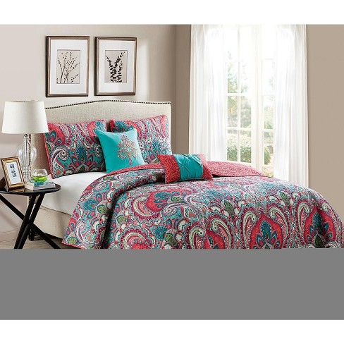 Vcny Home Casa Re Al Coral Aqua Reversible Quilt Set Multicolored 4 Piece Twin Twin Xl Target