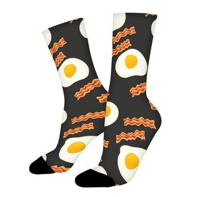 Bacon Eggs Black Women Printed Crew Socks Funny Funky Socks Soft Polyester Novelty Gifts for Artists Men